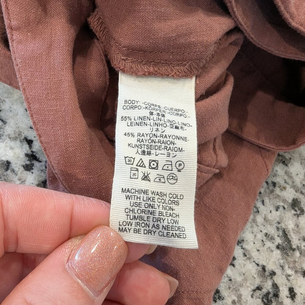 FREE PEOPLE "Ruffle My Feather" Wrap Skirt 12 Dusky Blush Muted Red Ruffle Hem - Picture 6 of 7